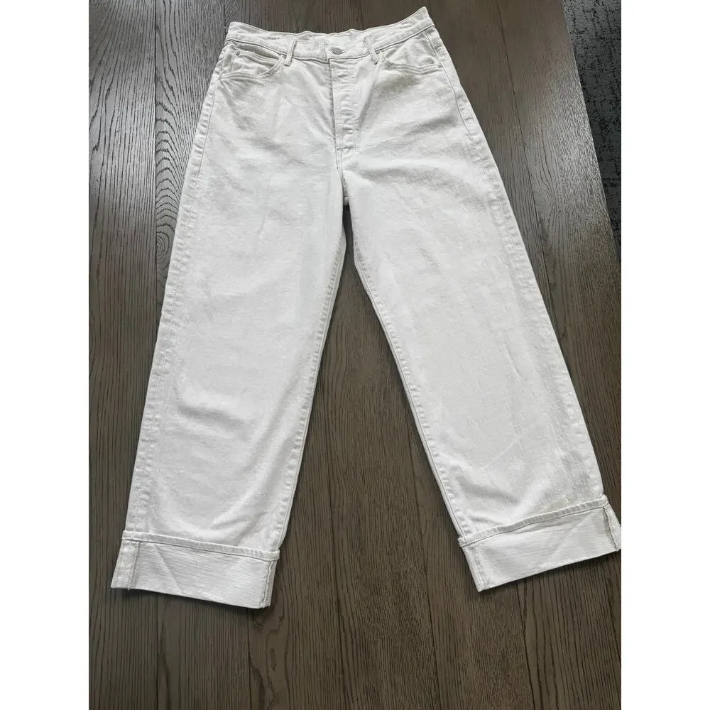 MOTHER The Spitfire Ankle Cuff Jeans White Size 28 High Rise